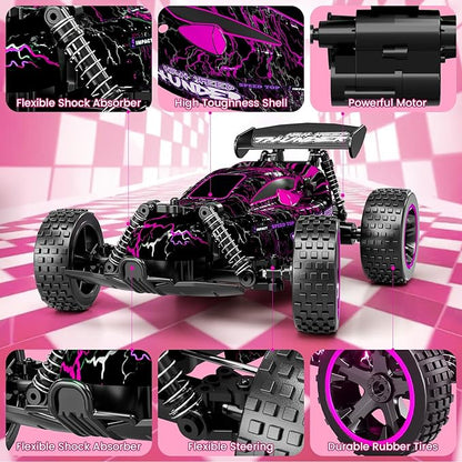 Tecnock RC Cars for Kids 1:18 Scale 2WD RC Car with LED Lights 2.4GHz Remote Control Car with USB-C Easy Charging &amp 50 Mins Playtime Toys Gifts for Boys &amp Girls Ages 8-12