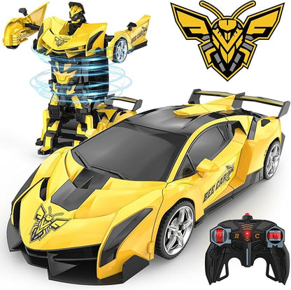 BLUEJAY Transform Rc Cars for Boys 4-7 8-12 2.4Ghz Remote Control Car 1:18 Scale Transforming Robot One-Button Deformation 360° Rotation Car Toy Gifts for Boys 3-5