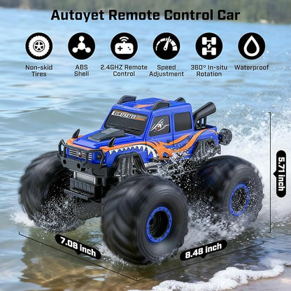 WayEee Remote Control Car Toys for Kids 6+ RC Car Waterproof Monster Truck Toys Amphibious 4X4 Pickup All Terrain Off-Road Vehicles 2.4GHz Remote Control 1/18 Scale RC Truck Boys Gifts/Blue