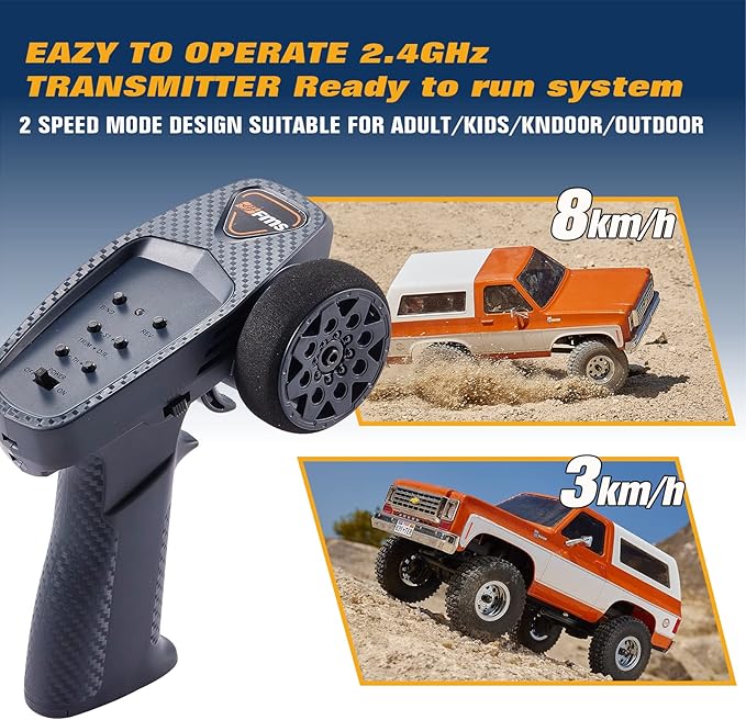 FMS FCX24 1/24 RC Crawler Chevy K5 Blazer Officially Licensed Mini RC Car Pick Up Truck and SUV 2 in 1 4WD 8km/h 2 Speeds SwitchOff-Road 4x4 RC Model with LED Lights for Adults and Beginner(Brown)