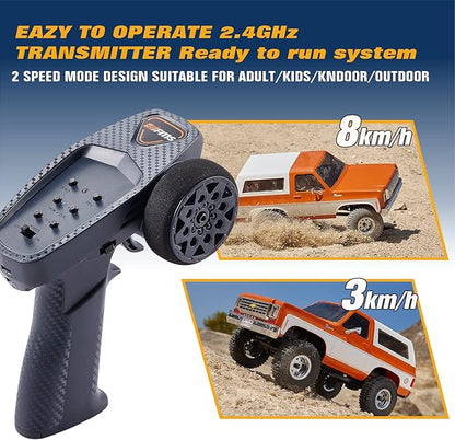 EAZYRC X FMS 1/24 Chevy K5 Blazer 1976s RC Truck RTR Orange with Lisense RC Crawler 4WD 5Km+ 2-Speed Transmission RC Car Off-Road VehiclePlay as Soon as You get it（Orange）
