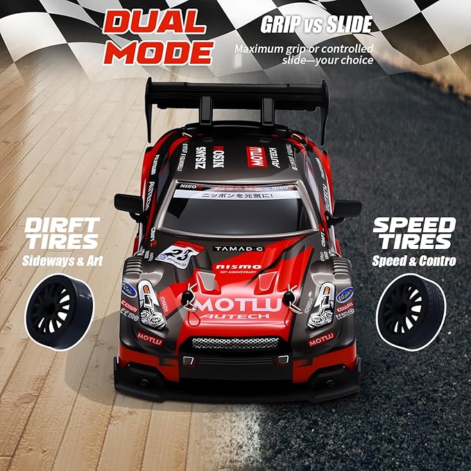 RC Drift Car 1:24 Scale Remote Control Vehicle for Kids2.4GHz 20KM/H 4WD High Speed RC Cars with LED Light Two Batteries &amp Drifting Tires Racing Sport Toy Cars for Adults Boys Girls Kids 8607BK