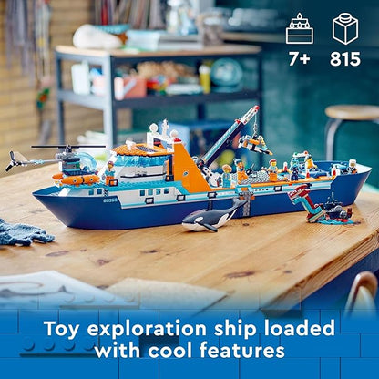 LEGO City Arctic Explorer Ship 60368 Building Toy Set Fun Toy Gift for 7 Year Old Boys and Girls with a Floatable Boat Helicopter Dinghy ROV Sub Viking Shipwreck 7 Minifigures and an Orca