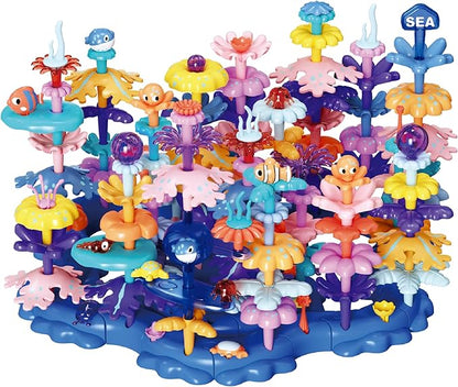 Ultimate Coral Reef STEM Building Set with Storage Box - 136PC Mega Collection 8+ Sea Creatures for Classroom Learning Kids Ages 3-6（Ocean-World-L3）