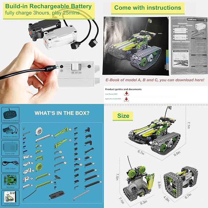 BIRANCO. Remote Control Tracked 3in1 Stunt Racer Building Kit - RC Car STEM Construction Toy Gift Idea for Kids Boys and Girls Ages 8-12 Year Old (353 Pcs)