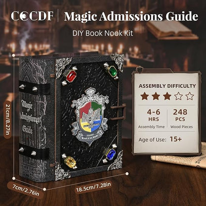 Magic Book Nook Kit - DIY Miniature House Dollhouse Kit for Adults Booknook Tiny House Bookshelf Decor 3D Wooden Puzzle Gifts for Family Friends (Magic Admissions Guide)