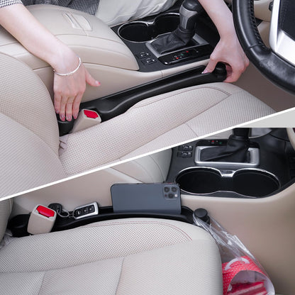 Car Seat Gap Filler Set of 2, 3IN1 Seat Side Gap Filler Plug with Storage Slot & Hook Function, Soft Foam Universal Fit Car SUV Truck Fill Gap Between Seats Console Organizer（Narrow Black）