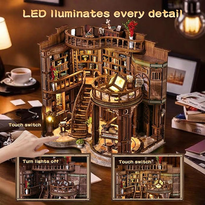 Book Nooks for Adults DIY Miniature Dollhouse Book Nook Kit Model Kits Craft Kits for Adults 3D Wooden Puzzle Book Nook Craft Bookshelf Decor Adult Craft Kits Gift with Led Light