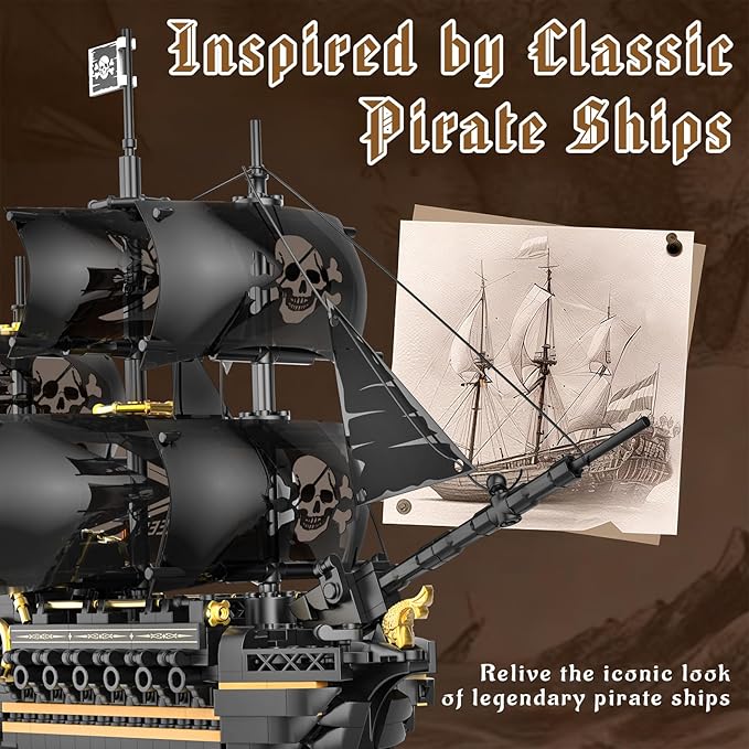 Pirate Ship Building Set for Adults &amp Kids 8-12 Black Pearl Inspired Ship Model Kit with 3-Mast Sails Collectible Pirate Boat for Display Home Office Decor Birthday Easter Gift (801 PCS)