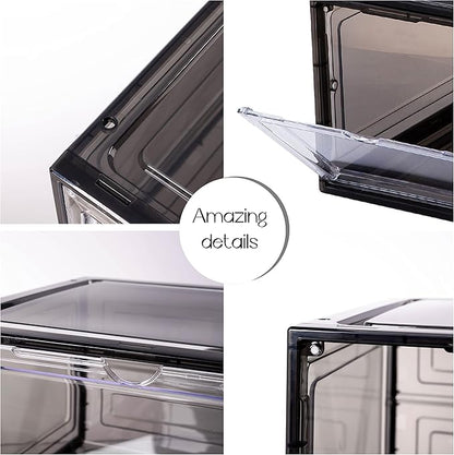 Attelite Large Clear Shoe Box OrganizerPlastic Stackable Shoe Storage Box with Magnetic Door Large Clear Door Shoe Containers for Display Sneakers Easy Assembly（Black）