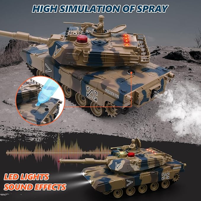 RC Tank Set 1/24 Scale Army Battle Tanks with Life Indicators and Spray 35 Mins Playtime Remote Control Military Toys Set of 2 RC Vehicles for Kids and Adults