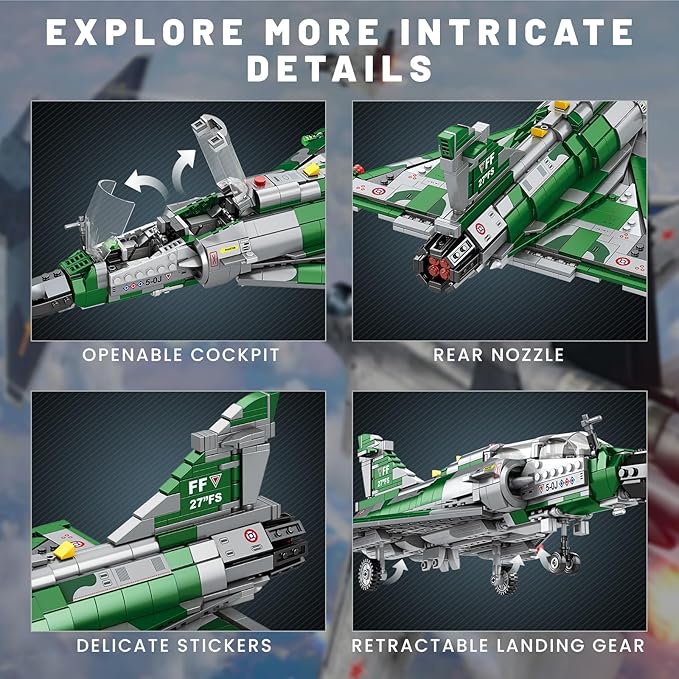 Reobrix Mirage 2000 Fighter Jet Building Kit for Adults and Teens 1012 PCS Military Airplane Model Set STEM Aircraft Toy with Openable Cockpit &amp Retractable Landing Gear Display Collectible Gif
