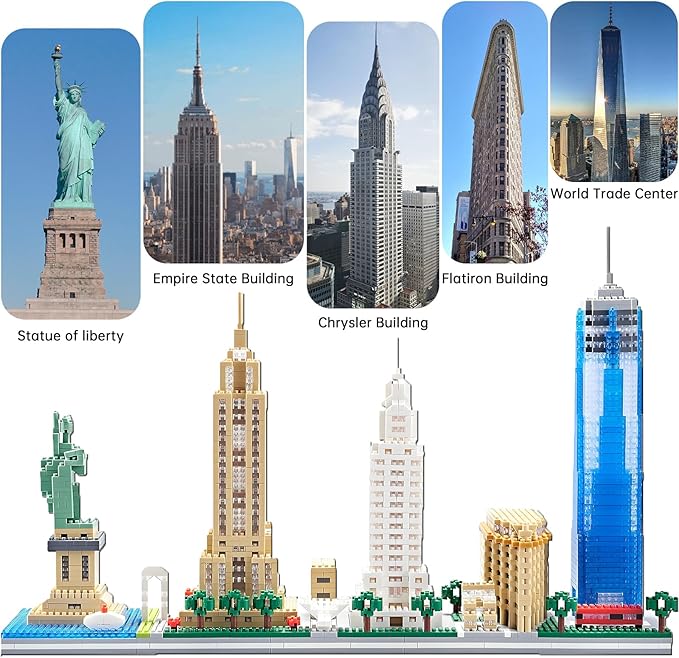 Architecture New York City Skyline Micro Mini Building Blocks Sets New York Landmark Building Kits Model Toys Gift for Adults Kids Teens 3452 PCS