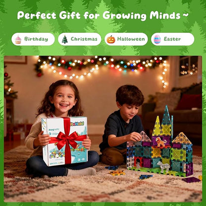 Magnetic Tiles for Kids 62PCS Magnatiles Building with Storage Bag Set Toddler Construction STEM Small Travel Tiles Micro Toys for Kid Ages 3 4 5 6 7 8 9 10 Preschool Boys Girls Birthday