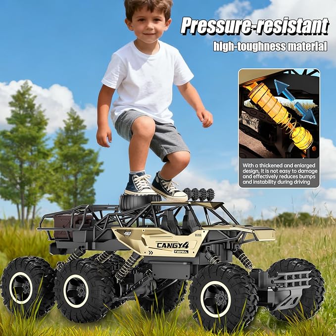 Remote Control Monster Truck RC Cars Rock Crawler RC Truck with 2 Rechargeable Batteries Metal Exterior &amp LED Lights Large Boy Toys for Ages 4-7 8-12 &amp Adults Great Gift