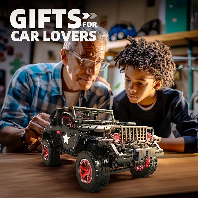 RC Off-Road SUV Wrangler Black Warrior Building Kits 1/8 Scale Pickup Truck Car with Remote Control Lights Challenge Building Blocks Gift for Technical Enthusiasts Adults &amp Teens Age 14+ (2272PC