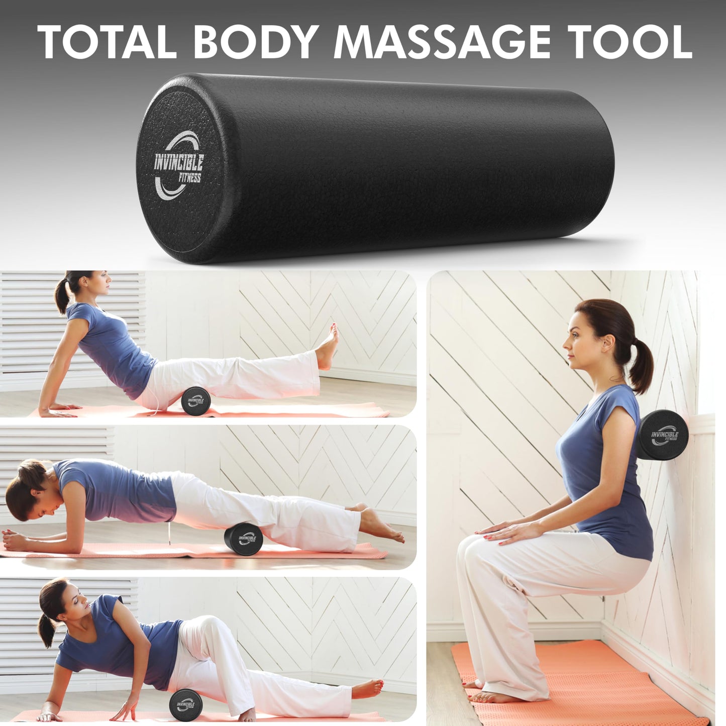 Invincible Fitness EPP Foam Roller for Deep Tissue Massage – Enhance Recovery, Relieve Pain, and Boost Mobility for a Stronger, Healthier You (Black)