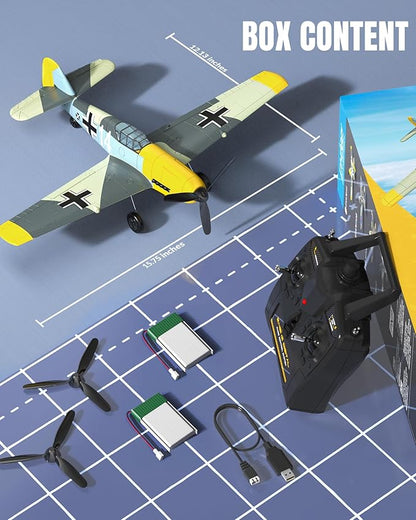 volantexrc RC Plane 4 Channel Remote Control Airplane BF109 Fighter RTF with Aileron Gyro Aerobatics &amp 3 Modes Easy to Fly Hobby Radio Controlled Aircraft for Beginners &amp Adults (Yellow)