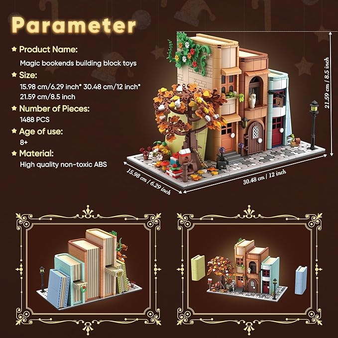 Bookend Magic House Building kit Home Decorative for Building Block Toy Bookcase Miniature House Model Building Cool Bookshelf Organizer and Home Decor 1488pcs