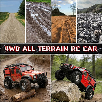 Cheerwing 1:18 Rock Crawler 2.4Ghz Car 4WD Off Road RC Monster Truck with Two-Speed Gearbox Hobby RC Car for Adults (Red)