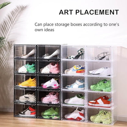 Attelite 8 Pack Shoe Boxes Clear Plastic Stackable Upgrade Large Shoe Storage Organizer Containers with Magnetic Door for Display Sneaker Easy Assembly