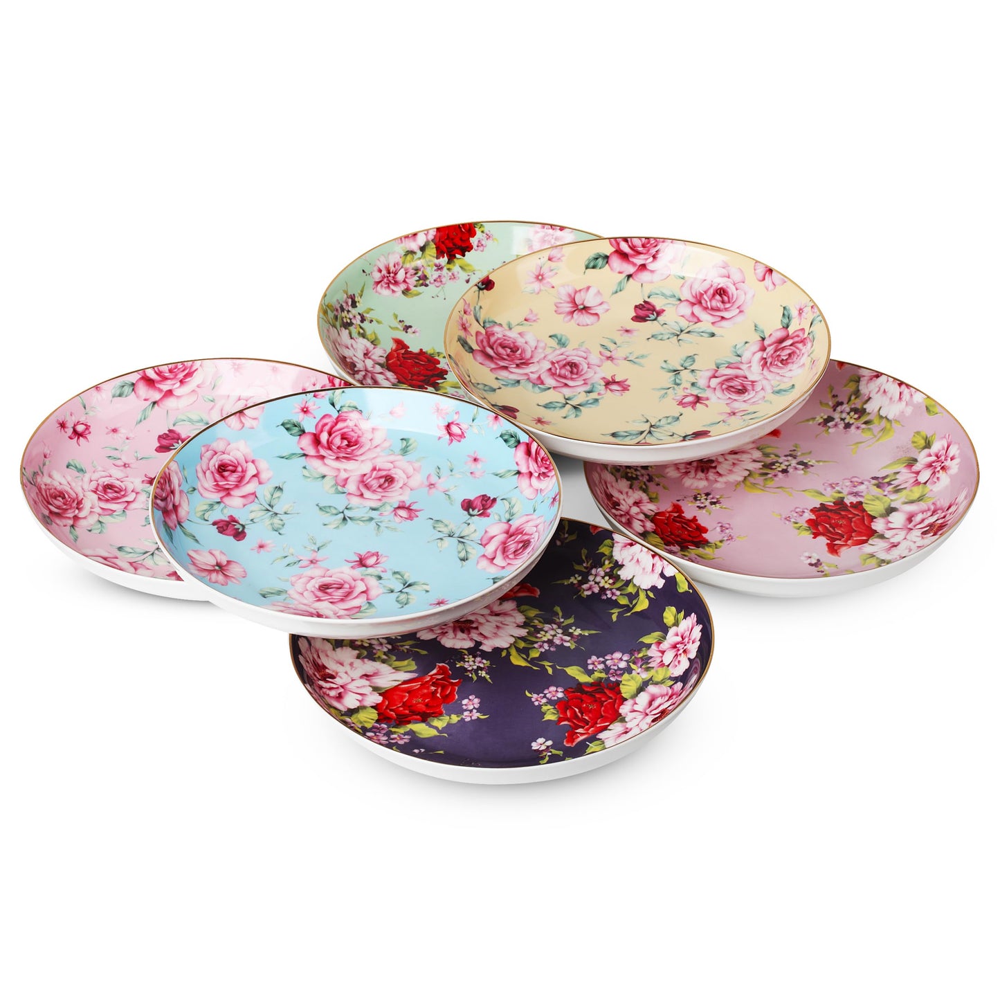 BTaT- Porcelain Floral Dessert Plates, 8 inch, Set of 6, Deep Plates, Porcelain Bone China, Appetizer Plates, Floral Plates, Salad Plates, Small Plates Set, Small Dishes