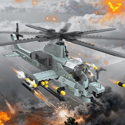 AH-1Z Viper Attack Helicopter Building Block Set (597 Pieces) - Compatible with Lego Plane Set Military Aircraft Model Kit Gifts for Adults