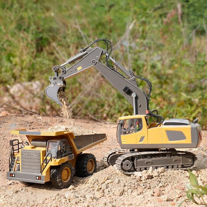 PREPOP Remote Control Excavator Toy for 6-12 yr Boys Best Birthday Gifts for Kids 4-7 8 9 10 11 Year Old RC Construction Toys with Metal Shovel Lights Sounds 2.4Ghz