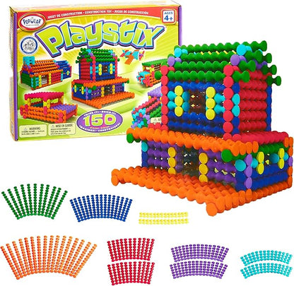 POPULAR PLAYTHINGS Playstix Construction Toy Set with Building Sticks for STEM and Classroom Use for Kids Ages 4 and Up - 150 Piece Kit