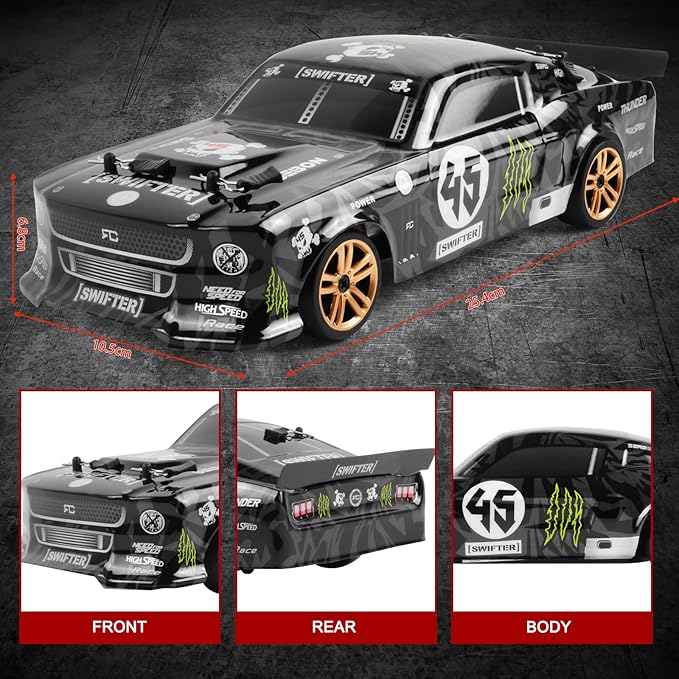 GoolRC RC Drift Car 1:18 Scale 2.4GHz 4WD 30KM/H High Speed Remote Control Racing Car with LED Light Strip and 2 Batteries for Adults
