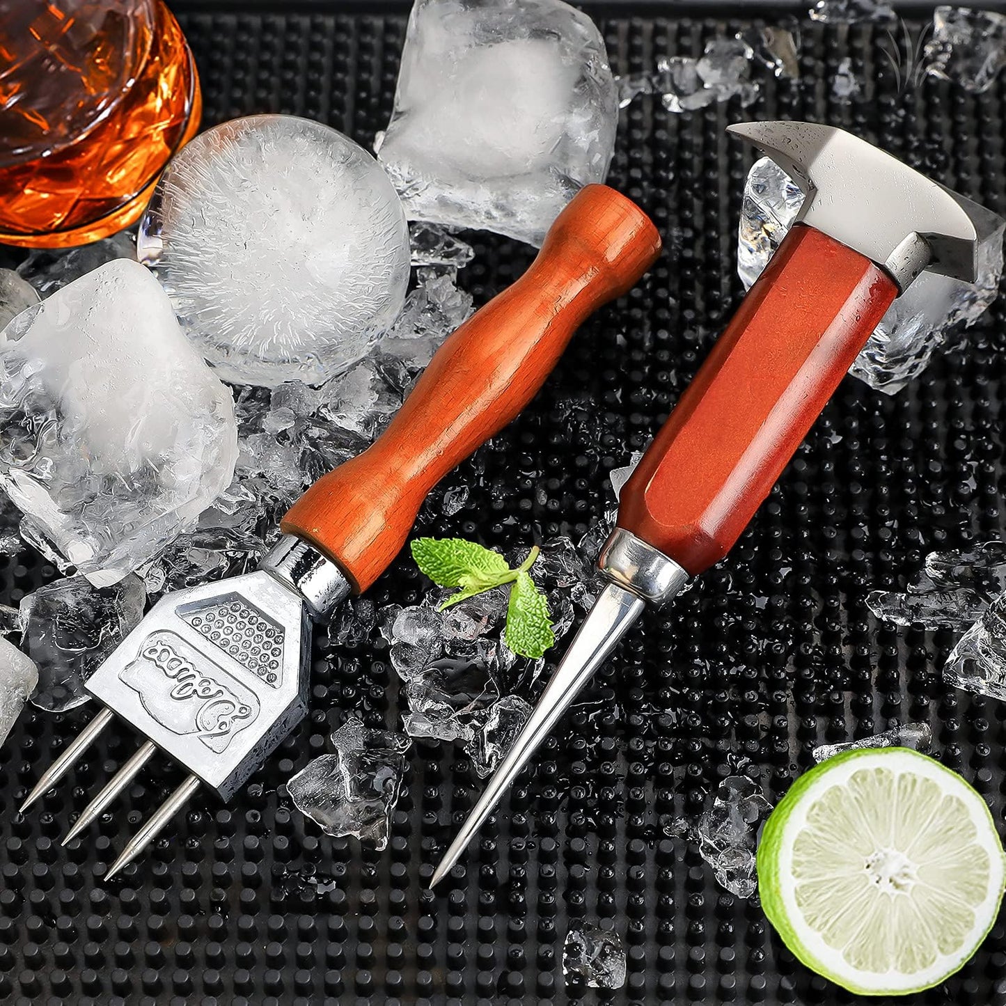 Ice Pick set of 2-7.24 Inch and 6.8Inch Stainless Steel Ice Crusher with Wood Handle, Japanese Style Ice Chipper Ideal for Bars and Home