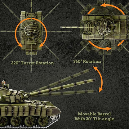 1/16 RC Tank Heng Long Soviet Union T-72 model Army Toy with Smoke Sound Light 2.4G Remote Control Tank That Shoot with Upgraded Metal Track Idler and Sprocket Wheel Steel Gearbox Two Batteries