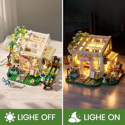 Flowers House Building Set with Lights Garden Building Kits Sunshine Greenhouse Building Toy for Home Display Decoration Creative Greenhouse Playset for Girls Friends and Adult 8+ (832 PCS)