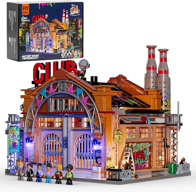 FUNWHOLE Factory House of Music Lighting Building Bricks Set - Street Fusion Music Club City Town Fully Accessible Multi-Form Modular Collection Kit 2654 Pcs for Adults &amp Teens &amp Street Cultur