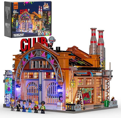 FUNWHOLE Factory House of Music Lighting Building Bricks Set - Street Fusion Music Club City Town Fully Accessible Multi-Form Modular Collection Kit 2654 Pcs for Adults &amp Teens &amp Street Cultur