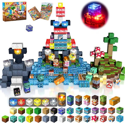 200 pcs 0.8in Magnetic Blocks with 31 LED Light Blocks - TNT Building Blocks Toys for Kids Magnetic Building Blocks Stacking Magnets Birthday Gifts for Boys and Girls Age 3+ Years Old