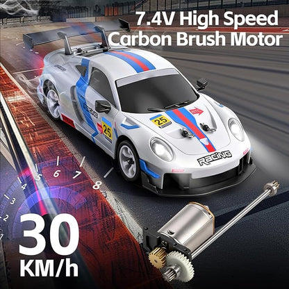 Wltoys 284191 RC Drift Car 1:28 Scale 30KPH High Speed RC Drift Car with LED Lights Gyroscope and Professional Chassis 2.4GHz 4WD RTR Rally Cars for Teens Adults (White)
