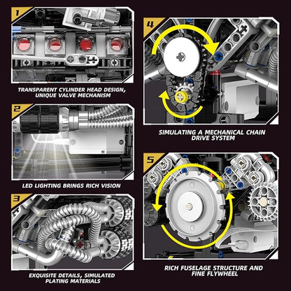 Mini V8 Engine Model Kit Building Sets That Runs Technic with Motor APP Control &amp Light Collectible Mechanic Engineering for Adults Boys 14+