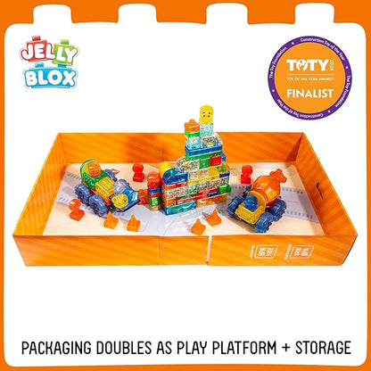 Jelly Blox Construction Site Set | Includes 75 Pieces | Toddler &amp Preschool Building Blocks Kids Can Squeeze Stretch Squish | MESH ACCREDITED | Safety Tested &amp Ouch-Free | Sensory Play Toy A
