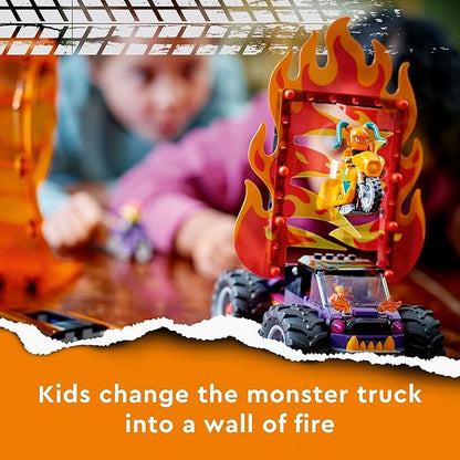 LEGO City Stuntz Double Loop Stunt Arena 60339 Monster Truck Playset with 2 Toy Motorcycles Ramp Wall of Flames Ring of Fire Snapping Snake Loop and 7 Minifigures for Kids Ages 7 Plus