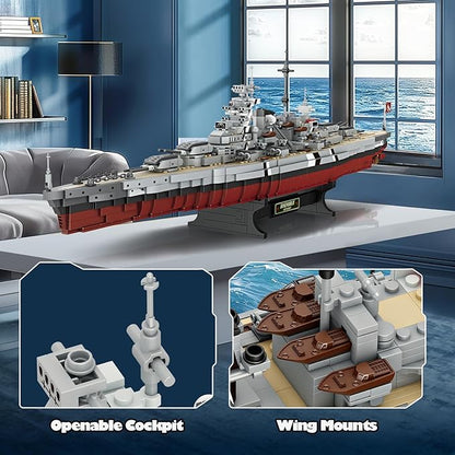 NUTCRACKER Bismarck Battleship Building Block Set 29 Inch German WWII Classic Warship Building Toys (2081 Pcs) MOC Military Theme Boat Model Kit for Adult &amp Teen 14+ Gift for Military Fan