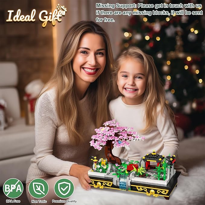 Cherry Blossom Tree Building Set Japanese Sakura Bonsai Block Flowers House Mini Bricks Building Kit Home Office Decoration Creative Toys Gift for Adults Teens Children Kids 8+ 1008 pcs