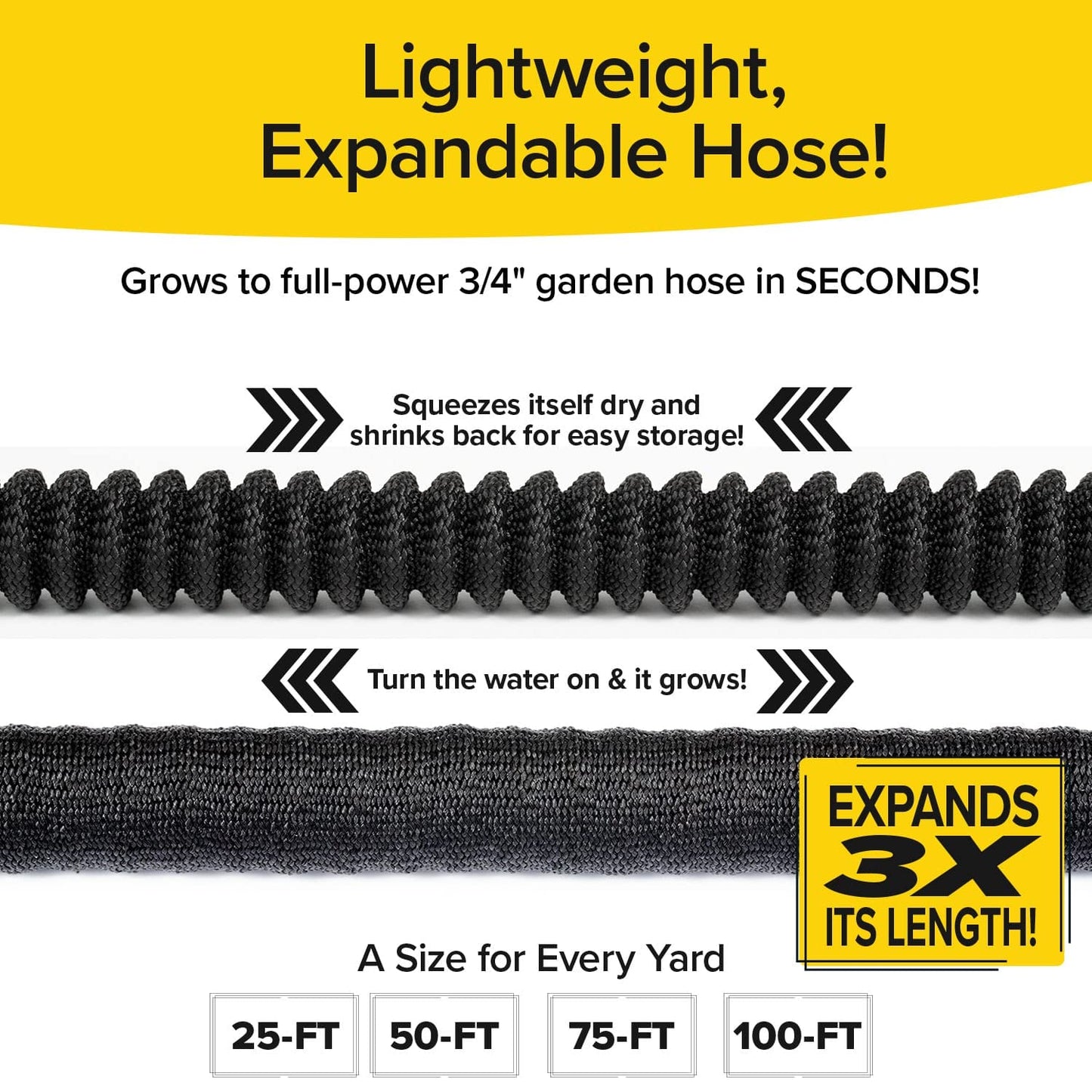 Pocket Hose Silver Bullet 75 ft Turbo Shot Nozzle Multiple Spray Patterns Expandable Garden Hose 3/4 in Solid Aluminum Fittings Lead-Free Lightweight and No-Kink