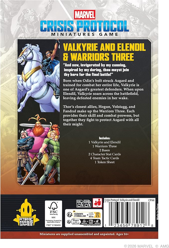 Asmodee Marvel: Crisis Protocol Valkyrie on Elendil &amp Warriors Three Character Pack -Mounted Valkyrie &amp Fandral Hogun Volstagg Tabletop Superhero Game Ages 14+ 2 Players 90 Minute Playti