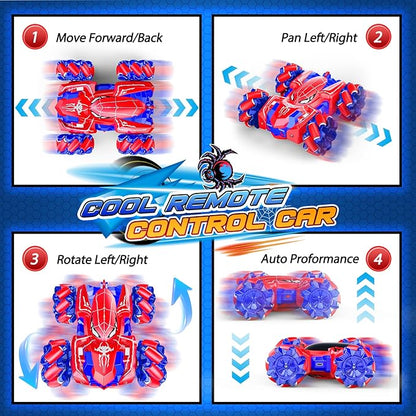 Double Sided Remote Control Car for Boys 4-7 360° Rotating 2.4GHz Fast Stunt Rechargeable 4WD RC Car Toys for Boys 4-6 5-7 8-13 Outdoor Birthday Halloween Christmas Basket Stuffers Gifts for Kids