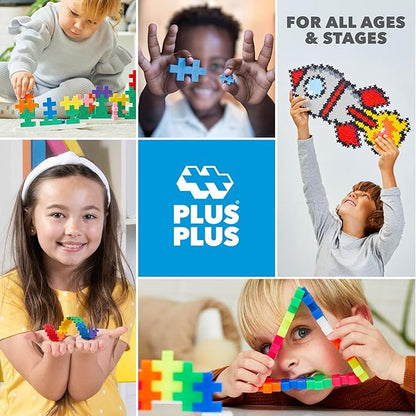 PLUS PLUS 600 Piece Interlocking Building Blocks for Kids Open Ended Connecting Toys STEM Bin Classroom Mini Manipulatives Play Tube - Neon Color Mix