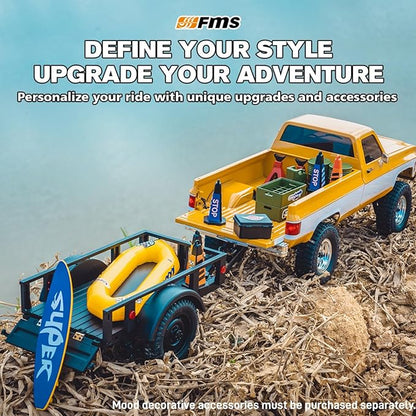 BEEZRC FMS 1/18 RC Crawler FCX18 Chevy K10 RC Truck RTR RC Car Official Licensed Model car 8km/h 4WD 900mAh Hobby RC Cars Remote Control Car with LED Lights Vehicle 4-Ch 2.4GHz Transmitter(Yellow)