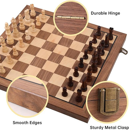 Ajedrez 15 Magnetic Chess Set for Adults/Kids—Folding Travel Wooden Board with Storage Bag Portable Beginner &amp Expert Chess Sets