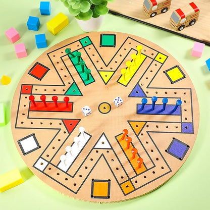 Kathfly Fast Track Board Game Wooden 3-6 Players Board Game Set with 24 Boards Games Pieces and 2 Dice Fast Track Games Night for Adult Teens Family Party(19.7 Inch)
