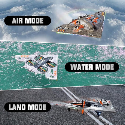 A ALPHA 3-in-1 RC Jet Plane Remote Control Airplane – Air Land &amp Water RC Airplane Fighter Jet Drone Toy for Kids &amp Adults